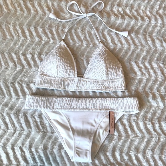 white smocked bikini top